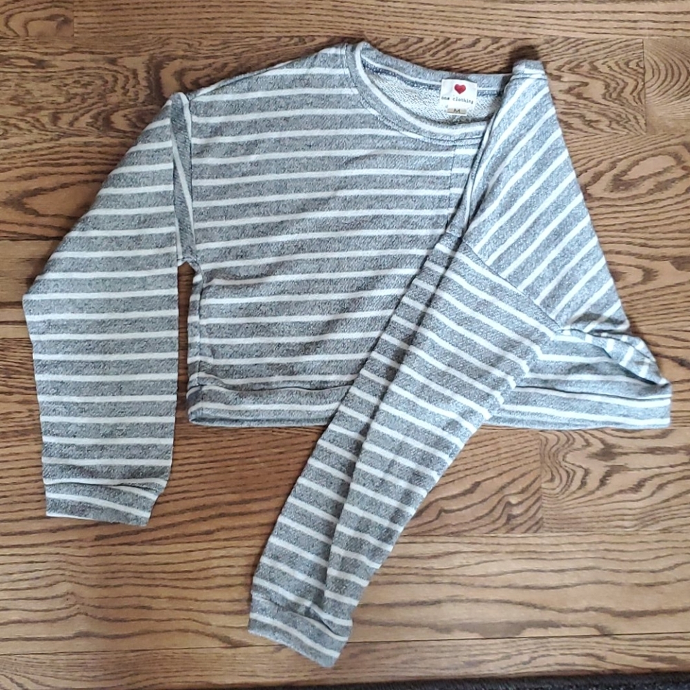 Grey and white Striped Crop top